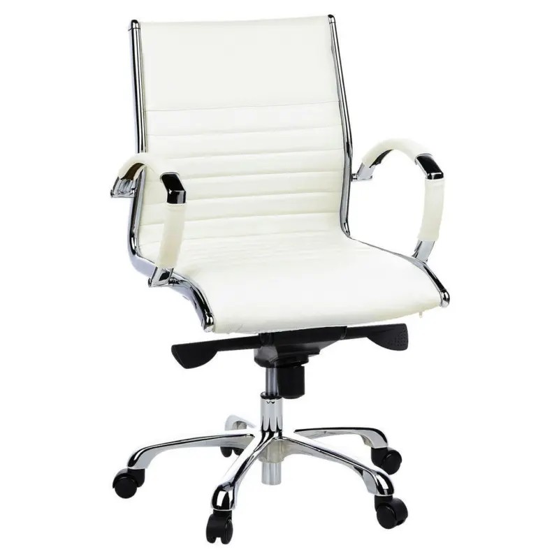 Drehstuhl in Lederlook Creme, Chromfarben