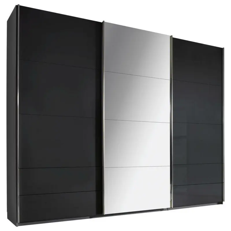 Schwebetürenschrank Glasfront in Dunkelgrau