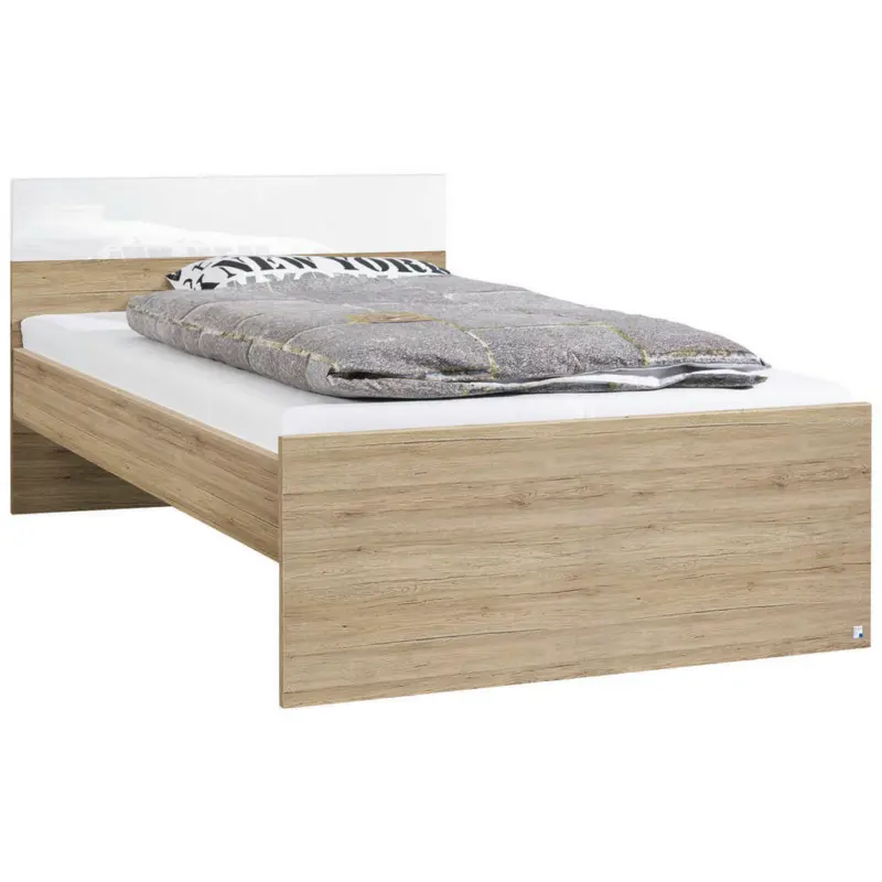 Bett 120/200 cm in Weiß, Eichefarben