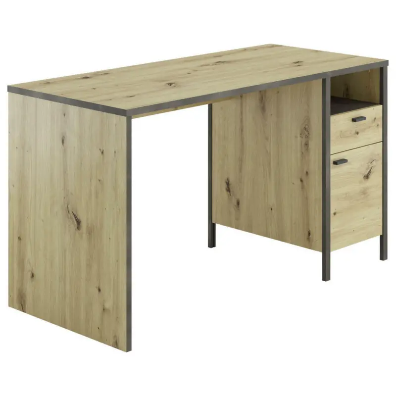 Schreibtisch 135/60/76 cm in Schwarz, Eiche Artisan