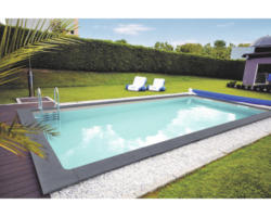 Einbaupool Styropor-Pool-Set Hornbach rechteckig 650x350x150 cm inkl. Filteranlage, Verrohrungsset, Innenauskleidung, Leiter, PVC-Rohre, Skimmer mit Einlaufdüse, Schutzvlies für Wand und Boden & Filtersand weiß