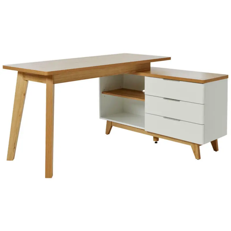 Eckschreibtisch 140/118/76 cm in Weiß, Eichefarben