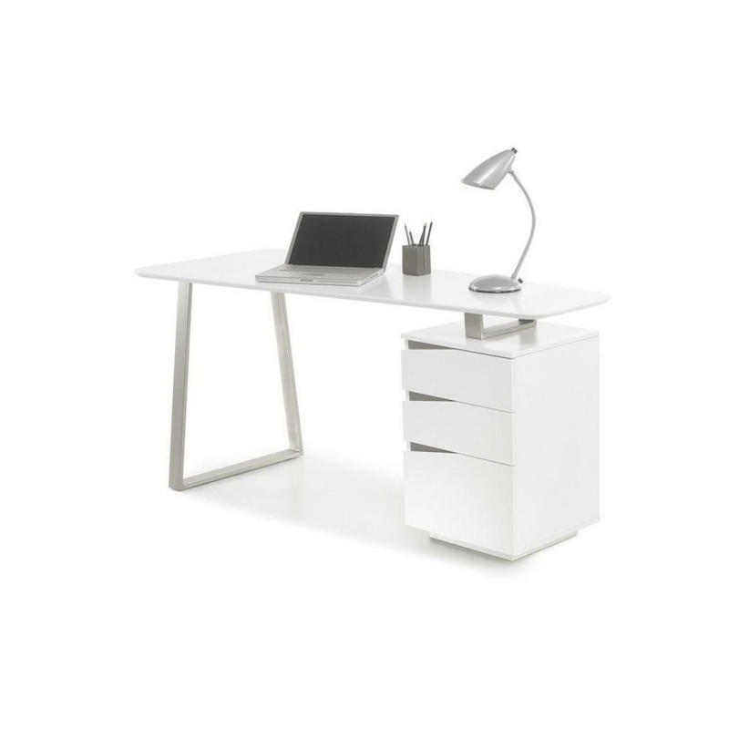 Schreibtisch 150/67/72 cm in Weiß, Edelstahlfarben