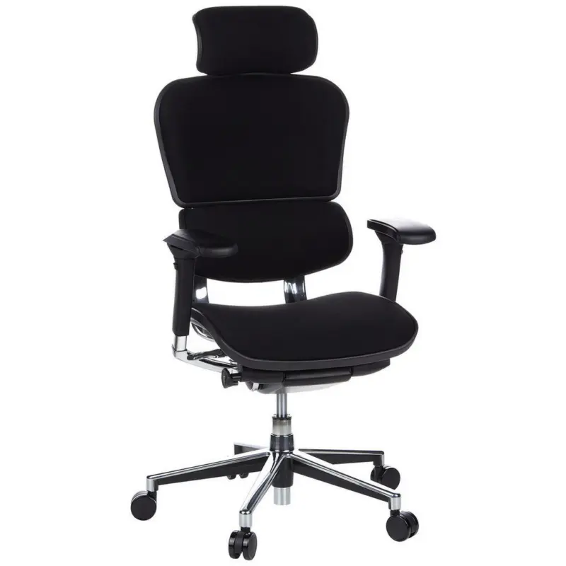 Chefsessel in Flachgewebe Schwarz, Chromfarben