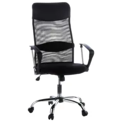 Drehstuhl in Lederlook, Netzbespannung Schwarz, Chromfarben