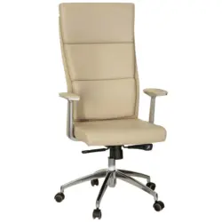 Chefsessel in Lederlook Silberfarben, Beige