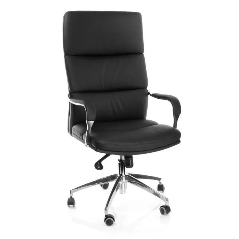 Chefsessel in Lederlook Schwarz, Silberfarben