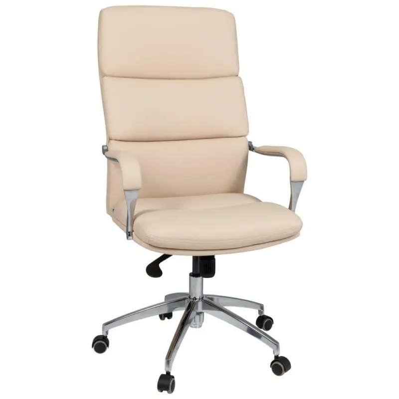 Chefsessel in Lederlook Silberfarben, Beige