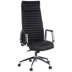 Chefsessel in Lederlook Schwarz, Silberfarben