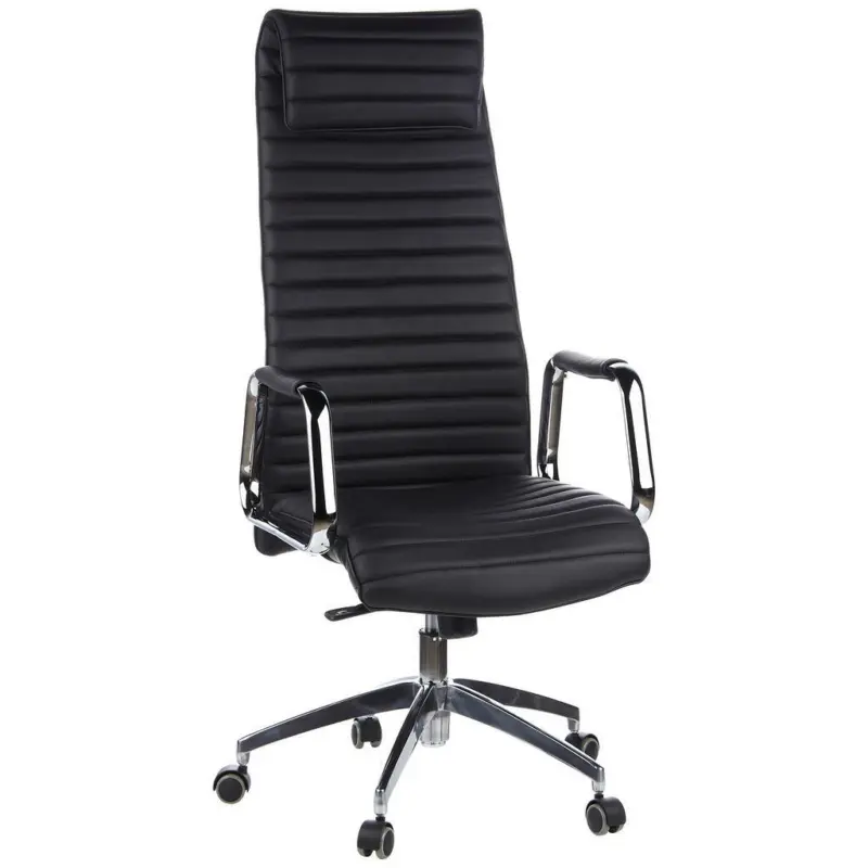 Chefsessel in Lederlook Schwarz, Silberfarben