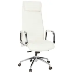 Chefsessel in Lederlook Creme, Silberfarben