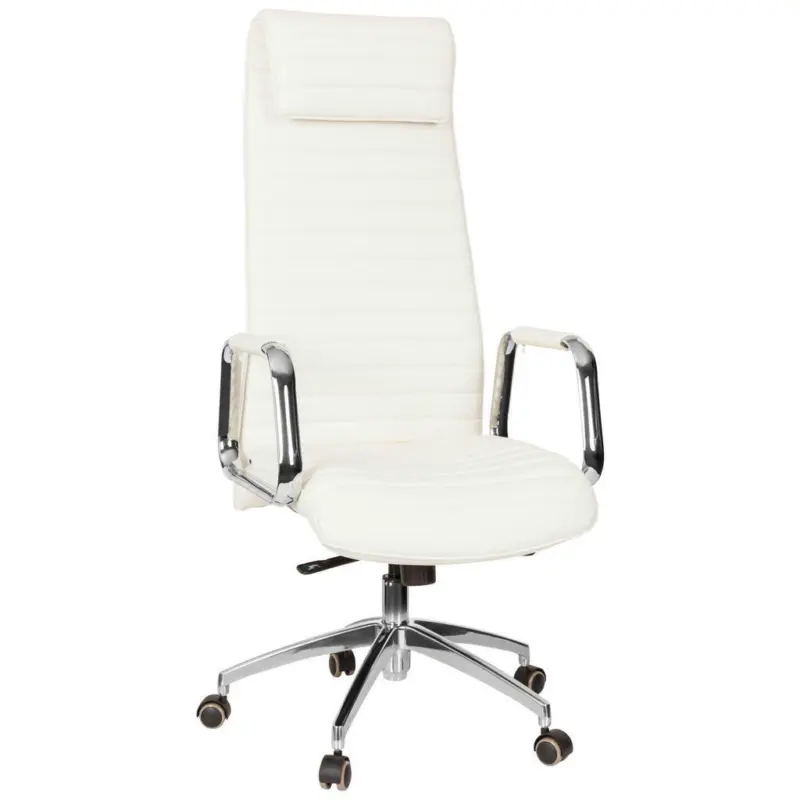 Chefsessel in Lederlook Creme, Silberfarben