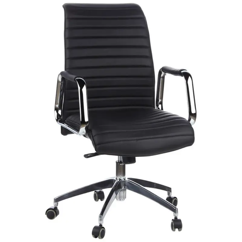 Chefsessel in Lederlook Schwarz, Silberfarben