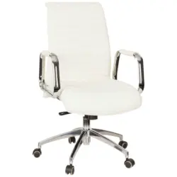Chefsessel in Lederlook Creme, Silberfarben