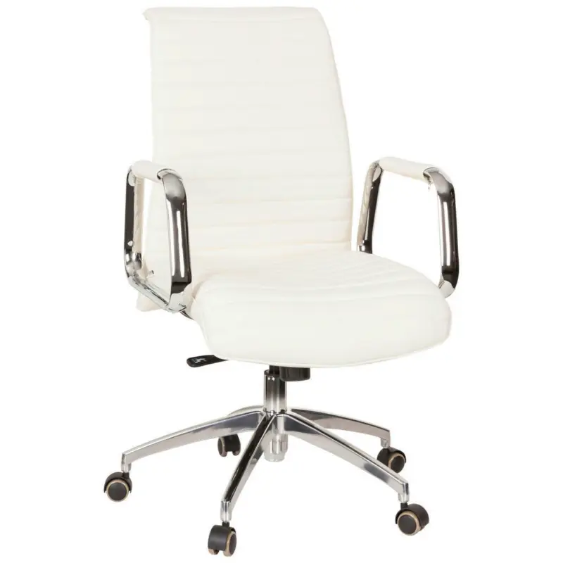 Chefsessel in Lederlook Creme, Silberfarben