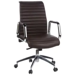 Chefsessel in Lederlook Silberfarben, Dunkelbraun