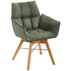 Armlehnstuhl in Holz, Textil Eichefarben, Olivgrün