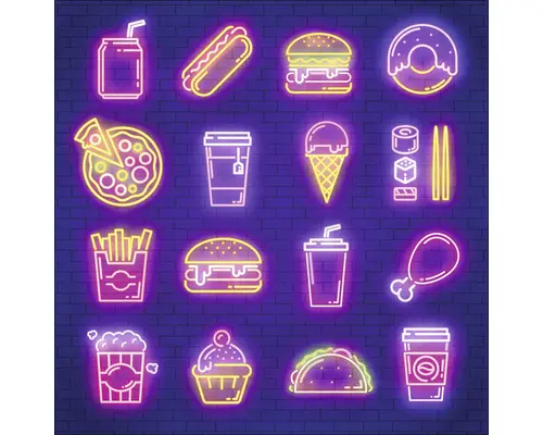 Glasbild Neon food 30x30 cm
