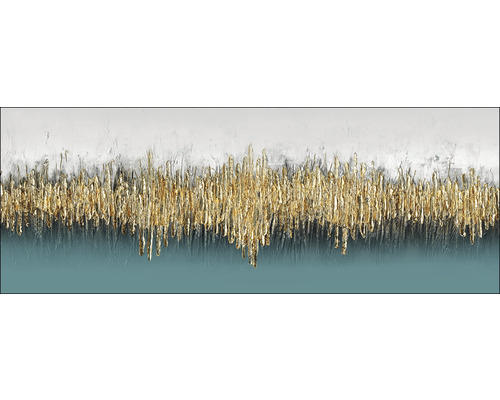 Glasbild Grey, green, gold 30x80 cm