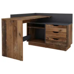 Eckschreibtisch 129/105/83,5 cm in Anthrazit, Alteiche