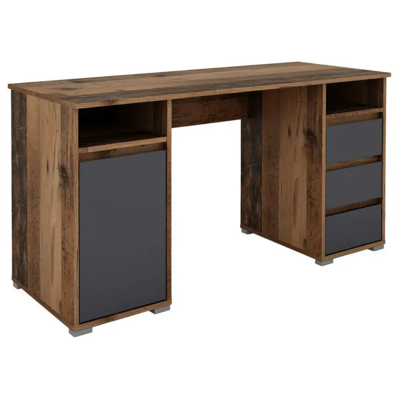 Schreibtisch 138/55/75 cm in Anthrazit, Alteiche