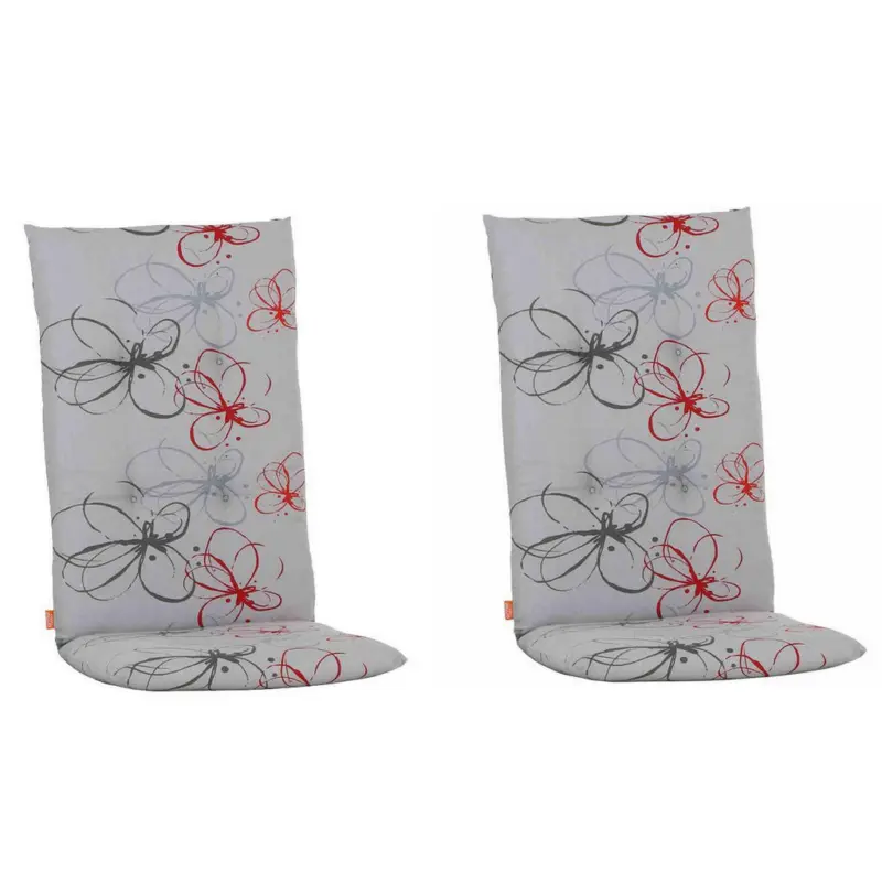 Sesselauflagenset in Grau, Rot Blume