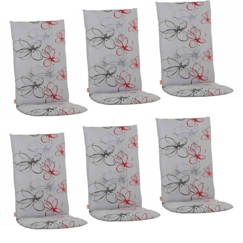 Sesselauflagenset in Grau, Rot Blume
