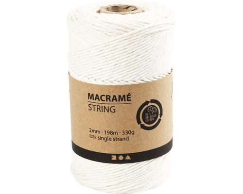 Makramee Garn 2 mm, weiss, einfädig