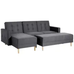 Eckschlafsofa inkl. Hocker in Flachgewebe Graphitfarben