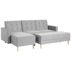 Eckschlafsofa inkl. Hocker in Flachgewebe Hellgrau