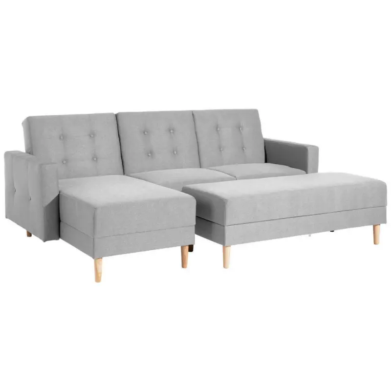 Eckschlafsofa inkl. Hocker in Flachgewebe Hellgrau