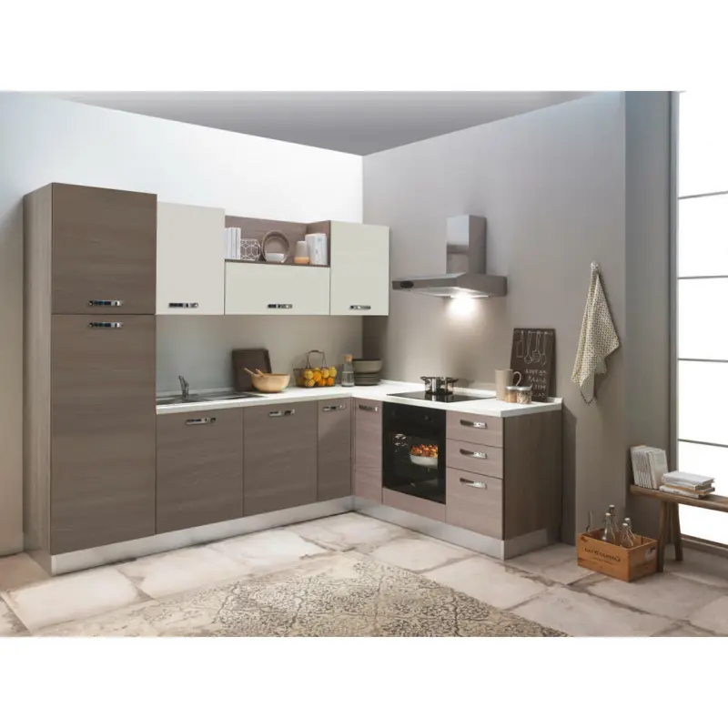 Eckk&uuml;che 270/195 cm in Wei&szlig;, Ulmefarben