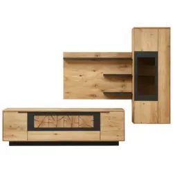 Wohnwand 283,8/203,3/45,2 cm in Schwarz, Eichefarben