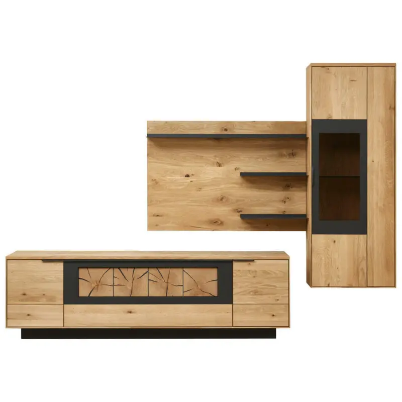 Wohnwand 283,8/203,3/45,2 cm in Schwarz, Eichefarben