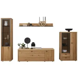 Wohnwand 324/202/45 cm in Dunkelgrau, Wildeiche