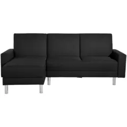 Eckschlafsofa inkl. Hocker in Flachgewebe Schwarz