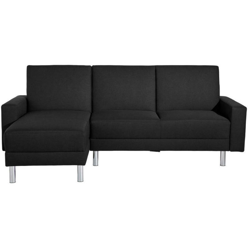 Eckschlafsofa inkl. Hocker in Flachgewebe Schwarz