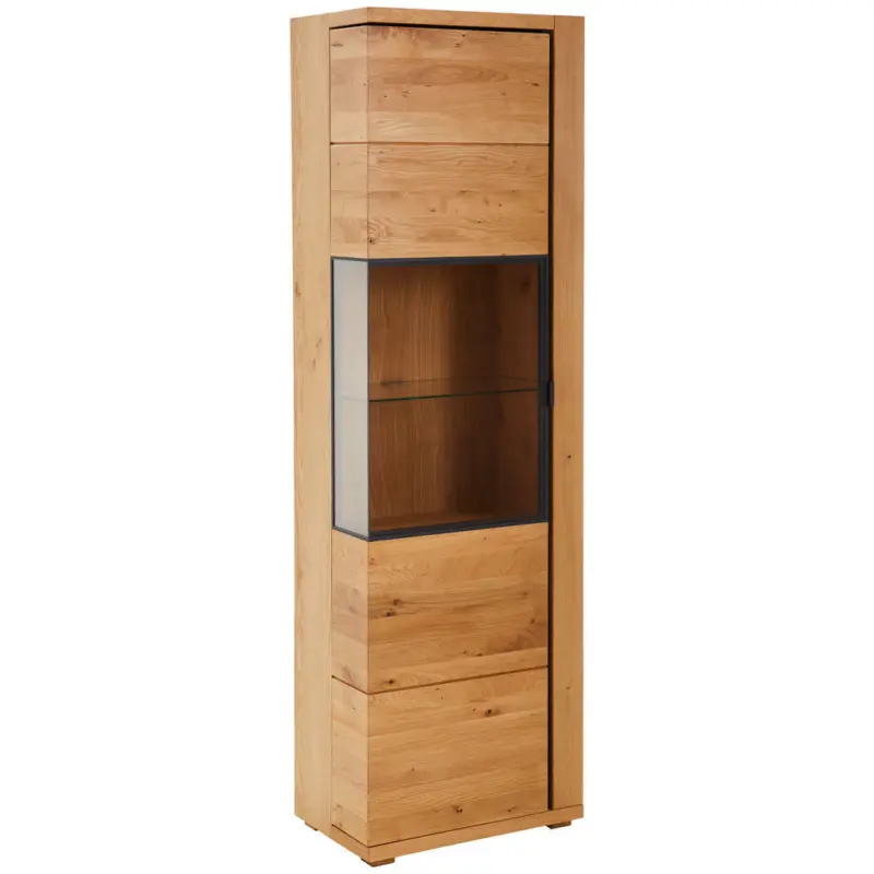 Vitrine in furniert, massiv Eiche Graphitfarben, Eichefarben