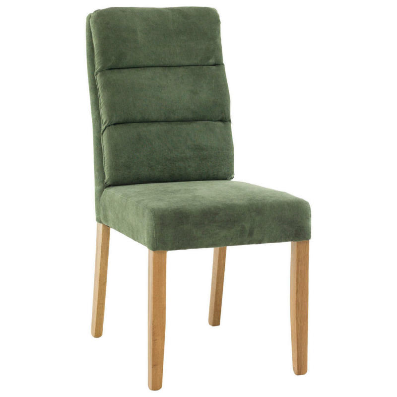 Stuhl in Holz, Textil Eichefarben, Dunkelgrün