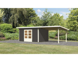 Gartenhaus Karibu Speyer 4 inkl. Anbaudach 3,3 m 664 x 309 cm terragrau