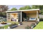 Hornbach Gartenhaus Karibu Speyer 4 inkl. Anbaudach 3,3 m und Rückwand 664 x 309 cm terragrau