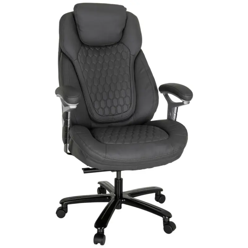 Chefsessel in Lederlook Grau, Silberfarben