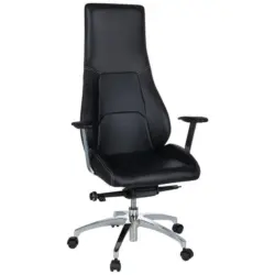 Chefsessel in Lederlook Schwarz, Chromfarben