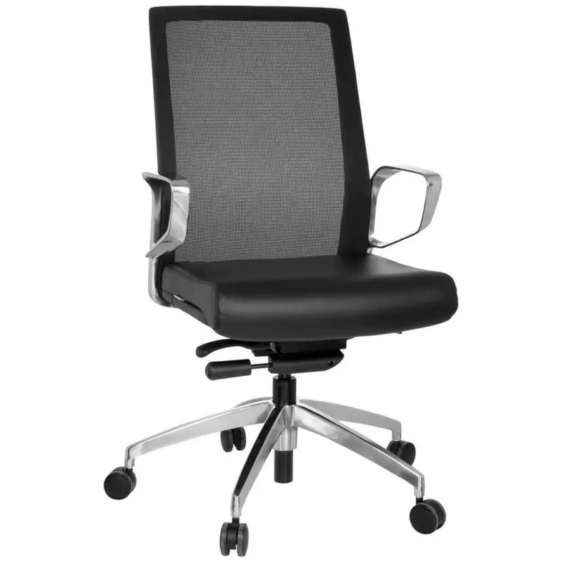 Drehstuhl in Lederlook, Netzbespannung Schwarz