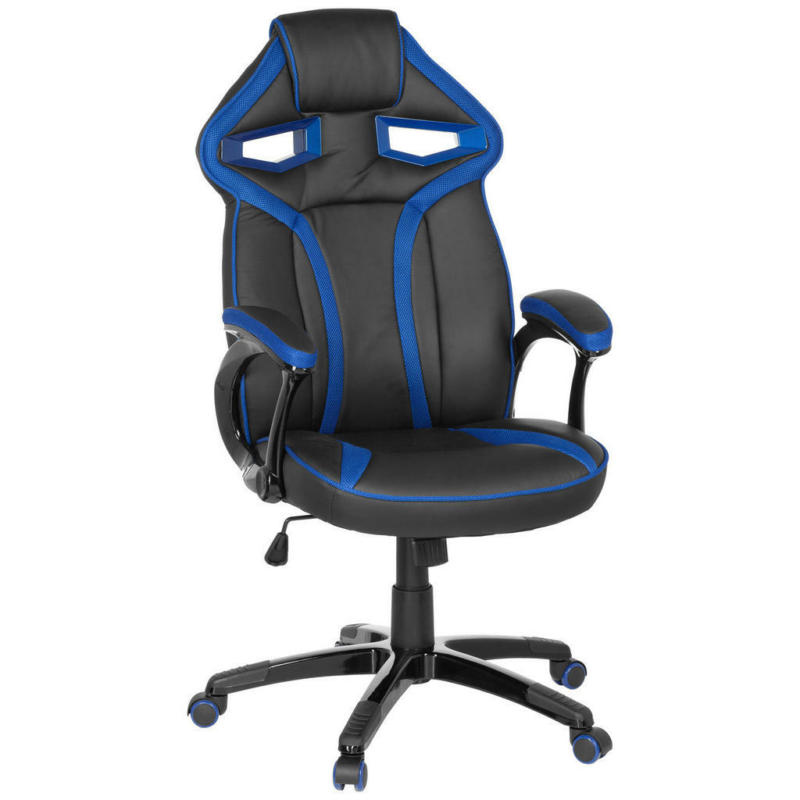 Gamingstuhl in Lederlook Blau, Schwarz