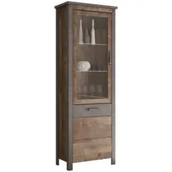 Vitrine in Eichefarben, Dunkelgrau