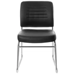 Besucherstuhl in Lederlook Schwarz, Chromfarben