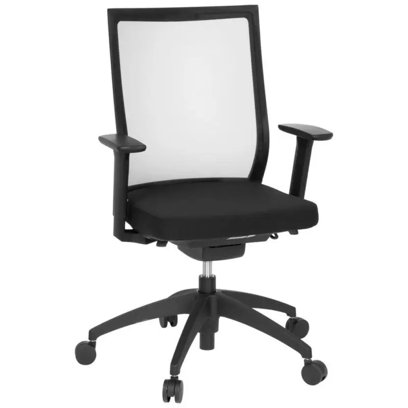 Drehstuhl in Netzbespannung, Flachgewebe Schwarz, Chromfarben