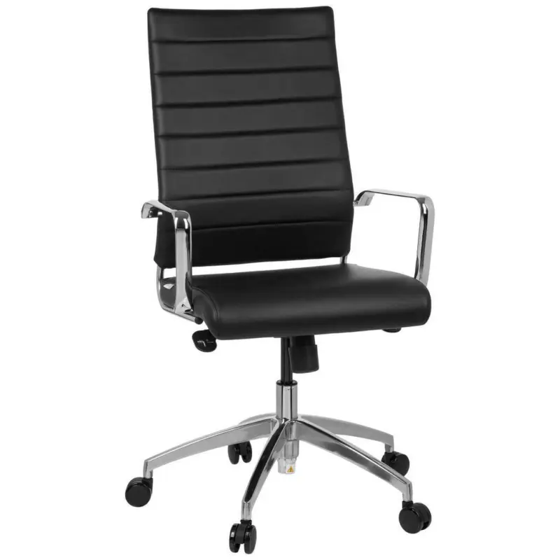 Drehstuhl in Lederlook Schwarz, Alufarben