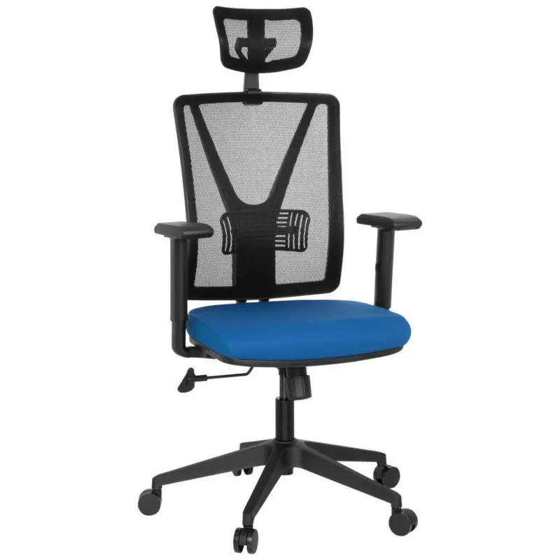 Drehstuhl in Netzbespannung, Flachgewebe Blau, Schwarz